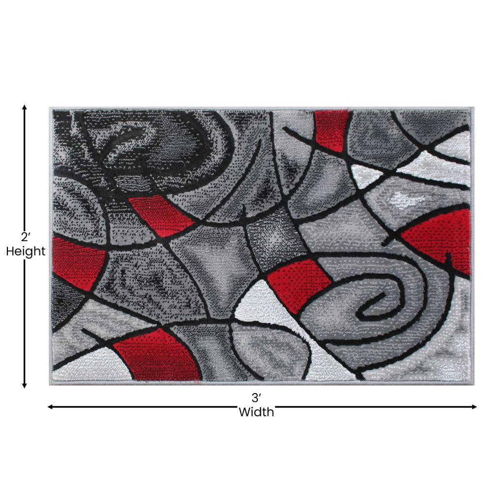 2' x 3' Red Abstract Pattern Area Rug - Olefin Rug