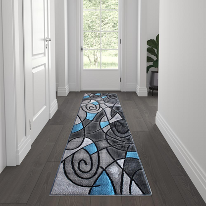 2' x 7' Blue Abstract Area Rug - Stain-Resistant Olefin Rug