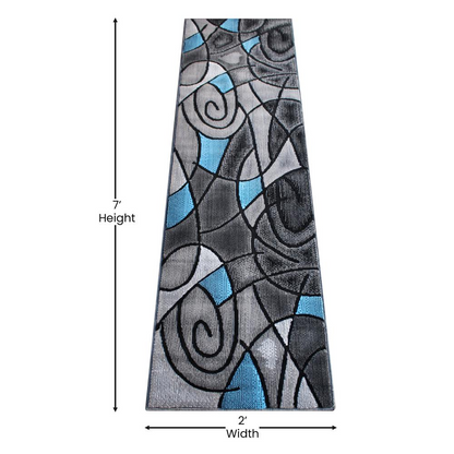 2' x 7' Blue Abstract Area Rug - Stain-Resistant Olefin Rug