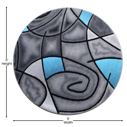 5' x 5' Round Blue Abstract Area Rug - Olefin Rug