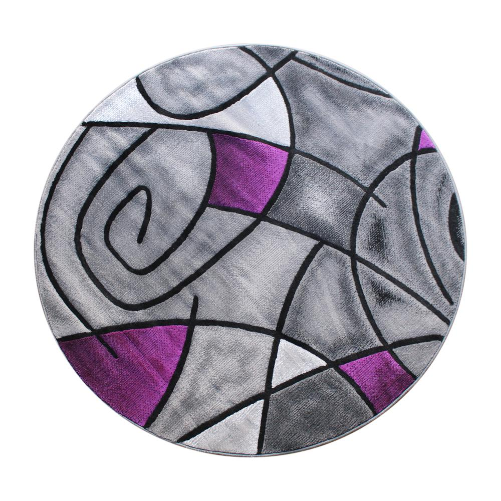 5' x 5' Round Purple Abstract Area Rug - Olefin Rug