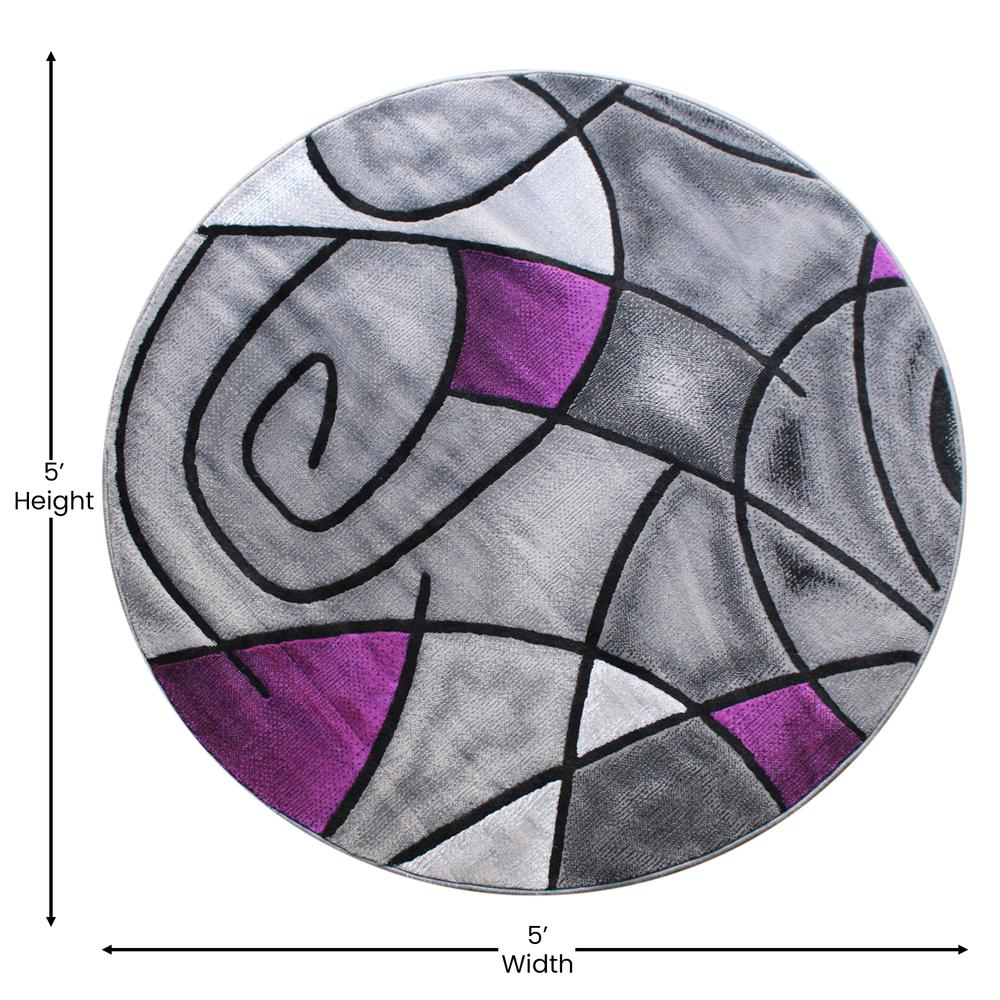 5' x 5' Round Purple Abstract Area Rug - Olefin Rug