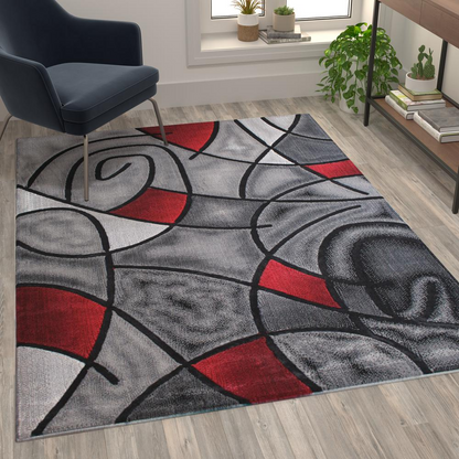 5' x 7' Red Abstract Area Rug - Add Color and Style to Your Living Room, Bedroom, or Family Room