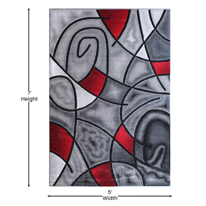 5' x 7' Red Abstract Area Rug - Add Color and Style to Your Living Room, Bedroom, or Family Room