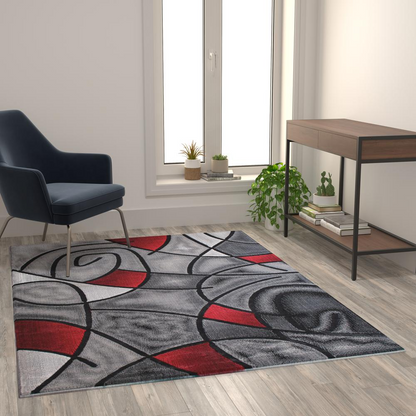 5' x 7' Red Abstract Area Rug - Add Color and Style to Your Living Room, Bedroom, or Family Room