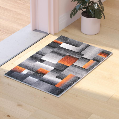 2' x 3' Orange Color Blocked Area Rug - Modern Geometric Design, Olefin Fibers