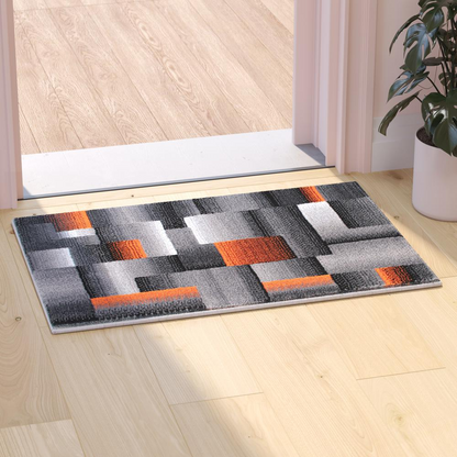 2' x 3' Orange Color Blocked Area Rug - Modern Geometric Design, Olefin Fibers