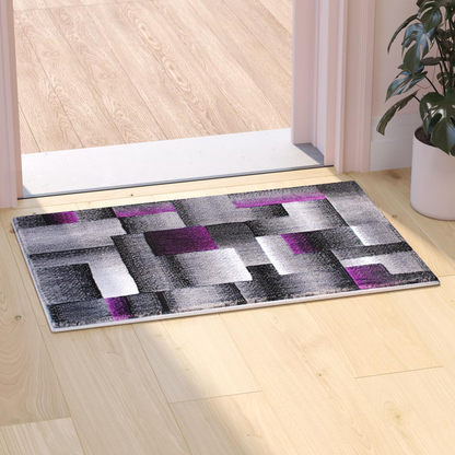 2' x 3' Purple Color Blocked Area Rug - Modern Geometric Pattern | Stain-Resistant & Water Repellent