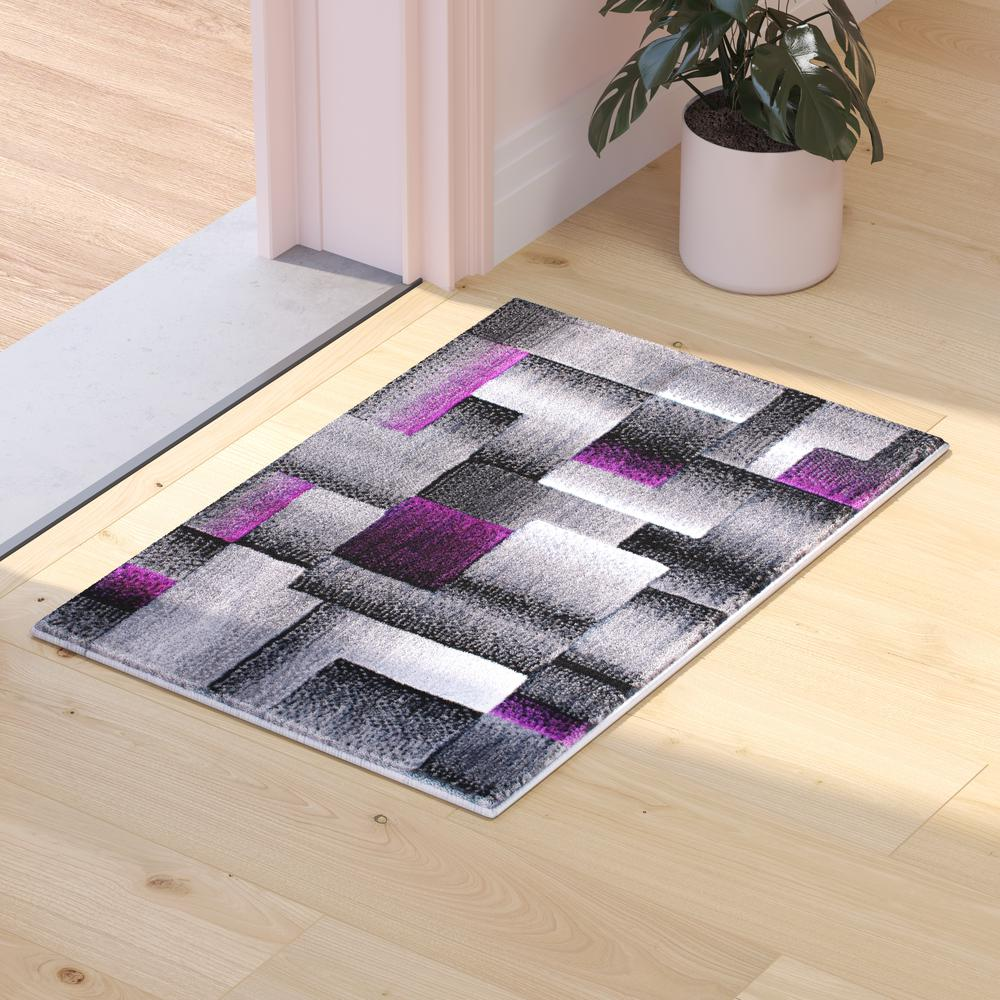 2' x 3' Purple Color Blocked Area Rug - Modern Geometric Pattern | Stain-Resistant & Water Repellent