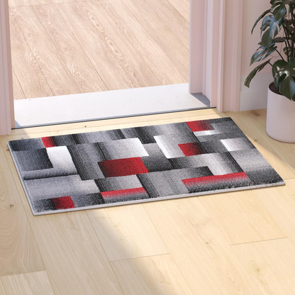 2' x 3' Red Color Blocked Area Rug - Modern Design - Stain-Resistant - Kid and Pet Friendly