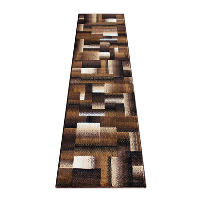 2' x 7' Chocolate Color Blocked Area Rug - Modern Geometric Design - Stain-Resistant Olefin Fibers