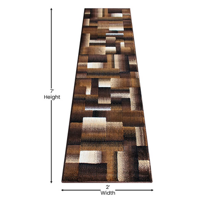 2' x 7' Chocolate Color Blocked Area Rug - Modern Geometric Design - Stain-Resistant Olefin Fibers