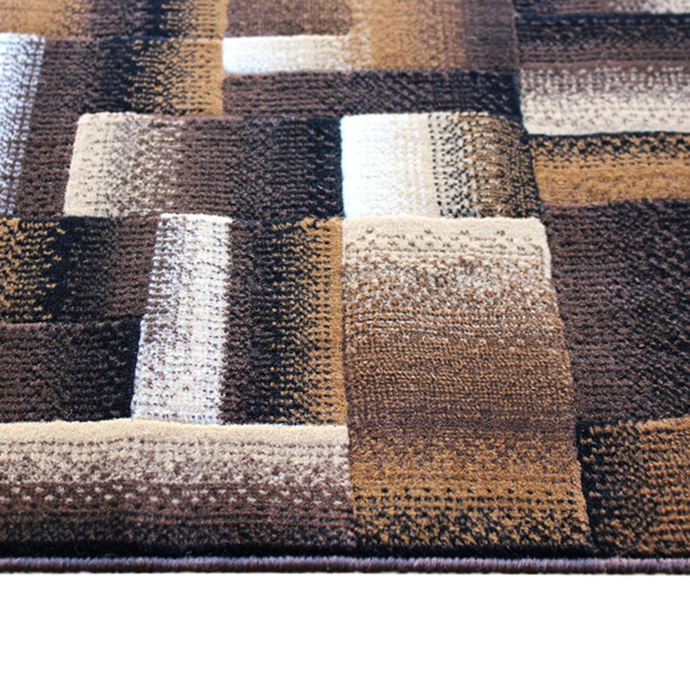 2' x 7' Chocolate Color Blocked Area Rug - Modern Geometric Design - Stain-Resistant Olefin Fibers