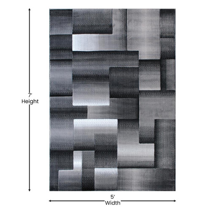 5' x 7' Gray Color Blocked Area Rug - Olefin Rug | Modern Geometric Design, Stain-Resistant Fibers