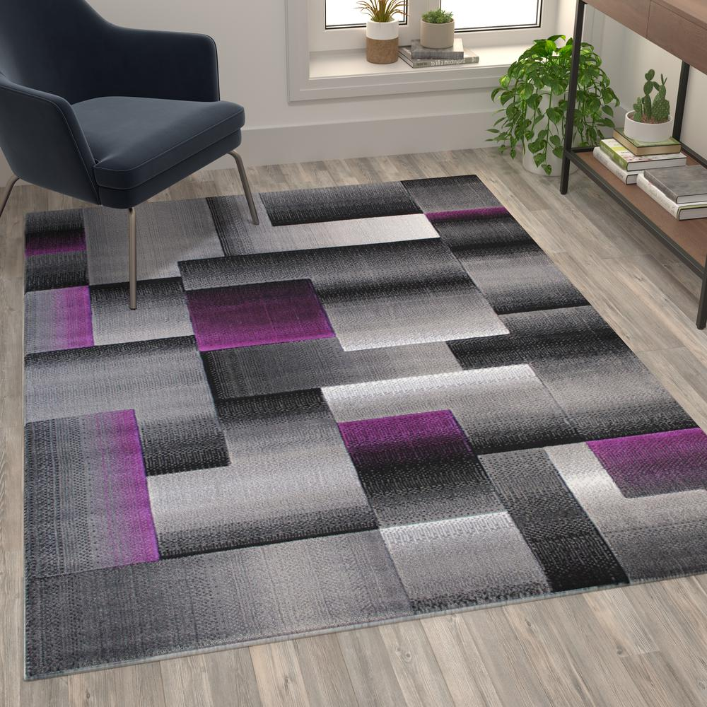 5' x 7' Purple Color Blocked Area Rug - Stain-Resistant, Water Repellent, and Ultra-Soft