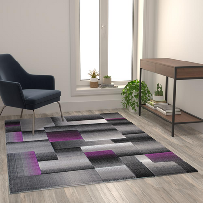 5' x 7' Purple Color Blocked Area Rug - Stain-Resistant, Water Repellent, and Ultra-Soft