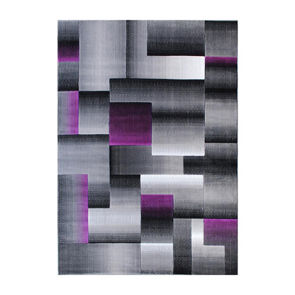 6' x 9' Purple Color Blocked Area Rug - Modern Geometric Pattern, Stain-Resistant Olefin Fibers