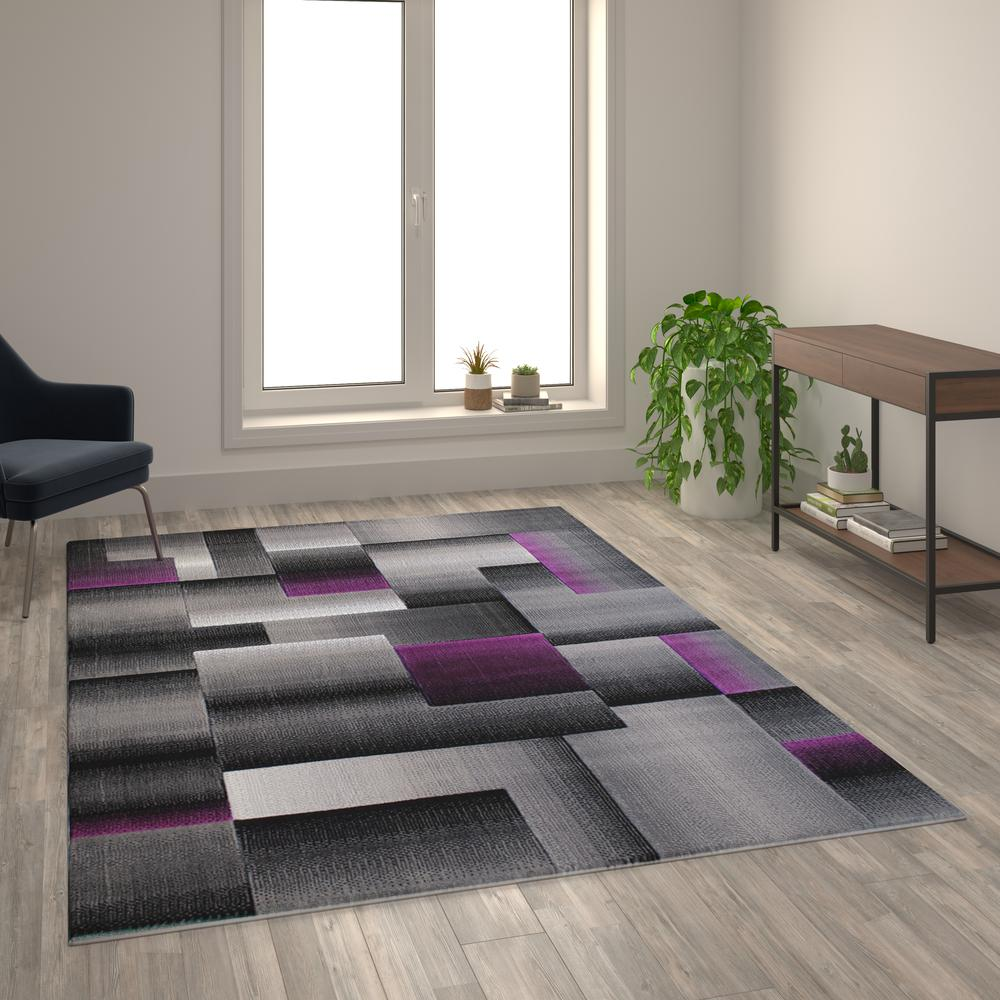 6' x 9' Purple Color Blocked Area Rug - Modern Geometric Pattern, Stain-Resistant Olefin Fibers