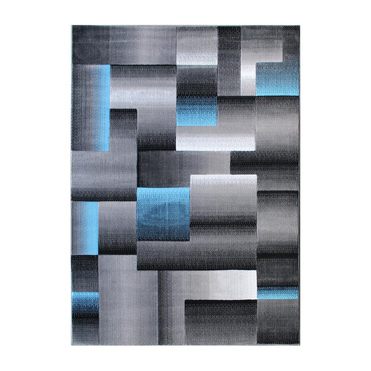 8' x 10' Blue Color Blocked Area Rug - Contemporary Geometric Pattern Rug