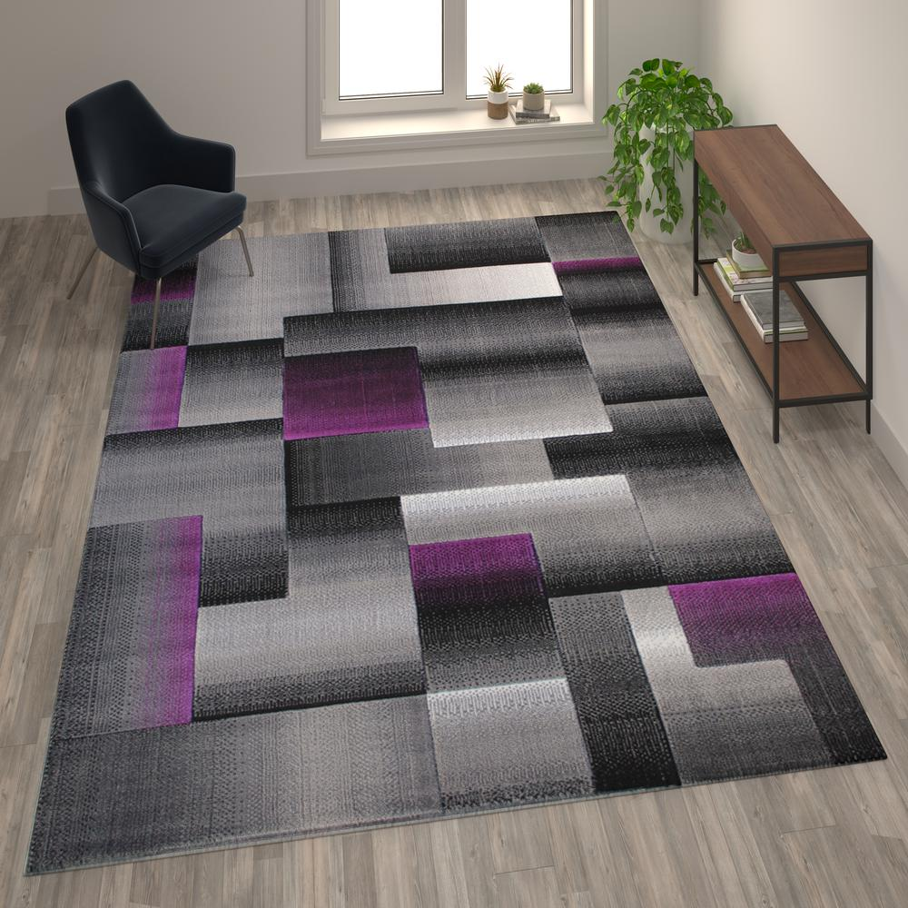 8' x 10' Purple Color Blocked Area Rug - Modern Geometric Pattern, Stain-Resistant and Water Repellent