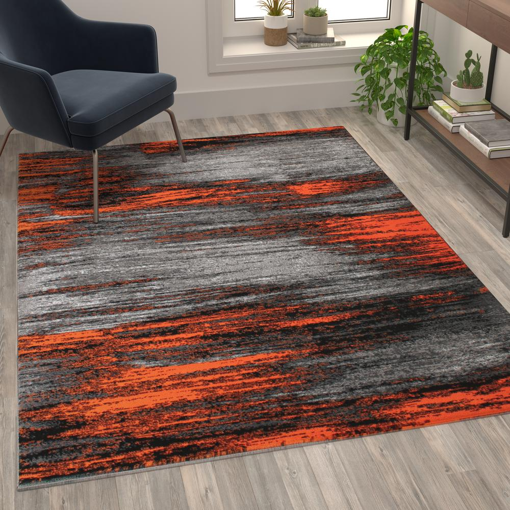 5' x 7' Orange Scraped Design Area Rug - Modern Distressed Abstract Rug for Home Decor