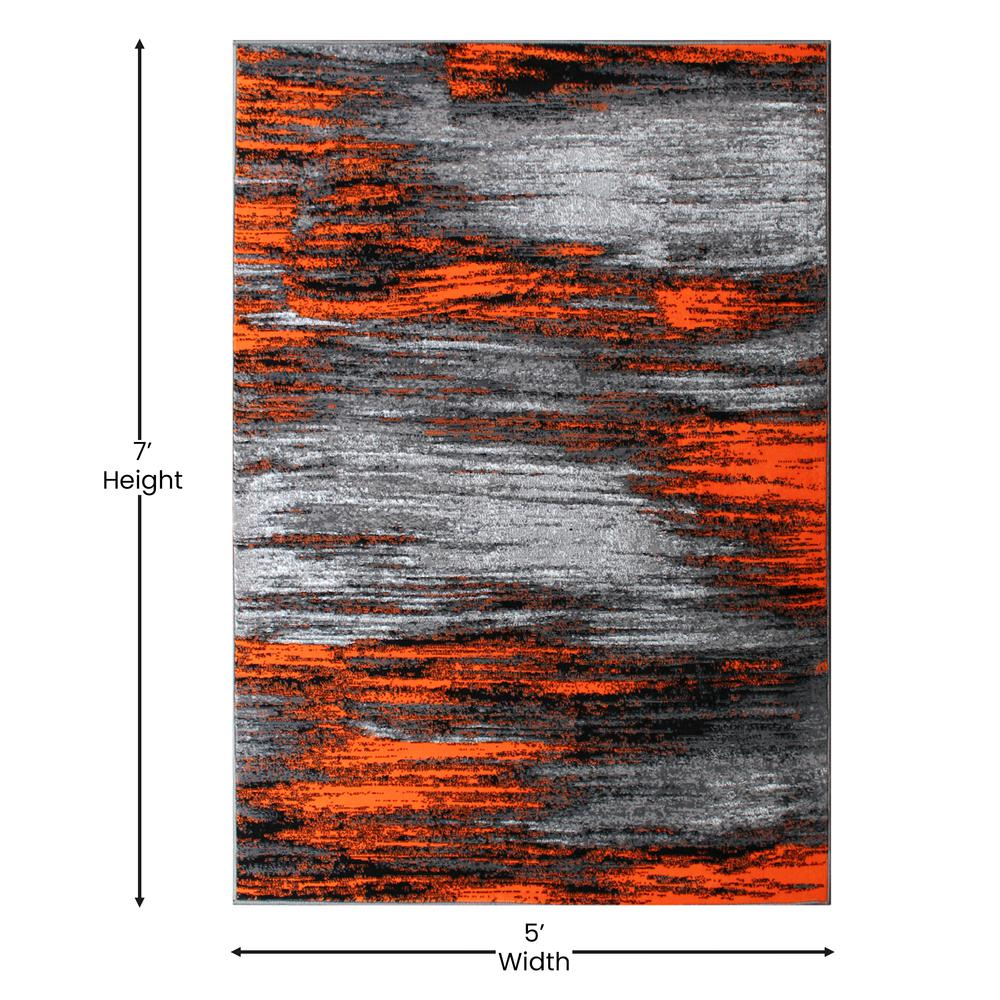 5' x 7' Orange Scraped Design Area Rug - Modern Distressed Abstract Rug for Home Decor