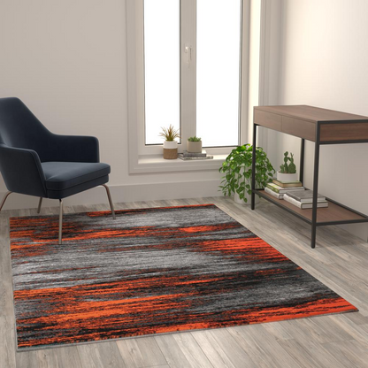 5' x 7' Orange Scraped Design Area Rug - Modern Distressed Abstract Rug for Home Decor