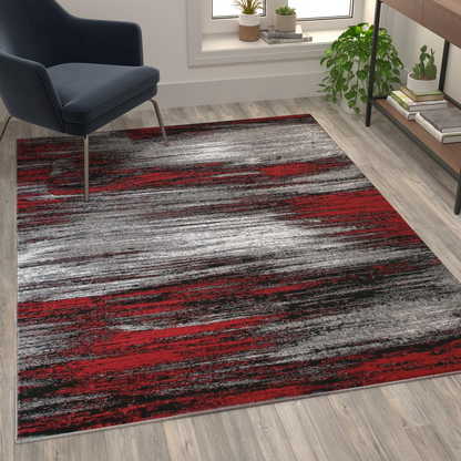 5' x 7' Red Scraped Design Area Rug - Modern Contemporary Accent Rug for Indoor Use