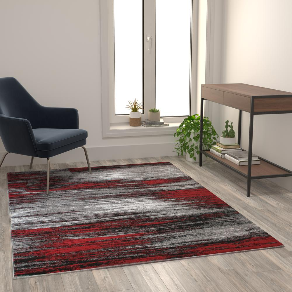 5' x 7' Red Scraped Design Area Rug - Modern Contemporary Accent Rug for Indoor Use