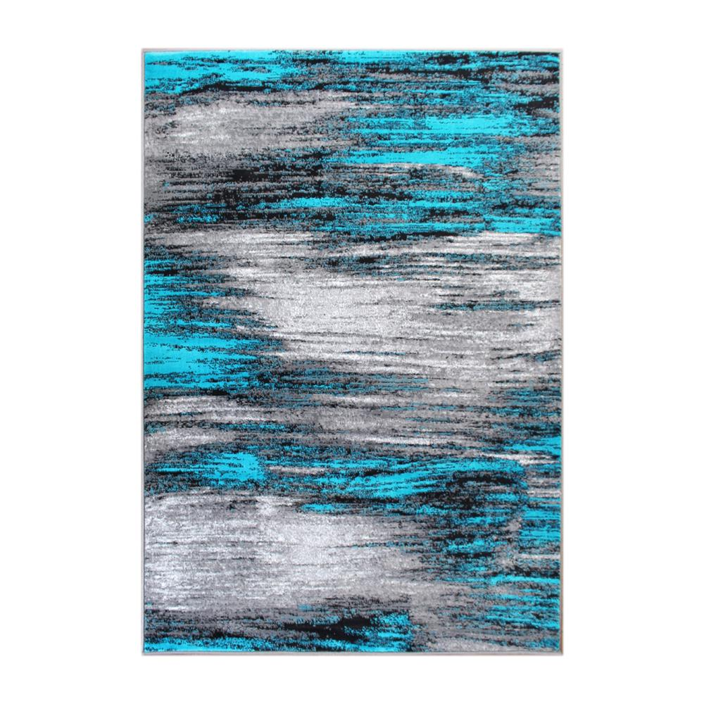 5' x 7' Turquoise Scraped Design Area Rug - Stain-Resistant Olefin Rug with Jute Backing