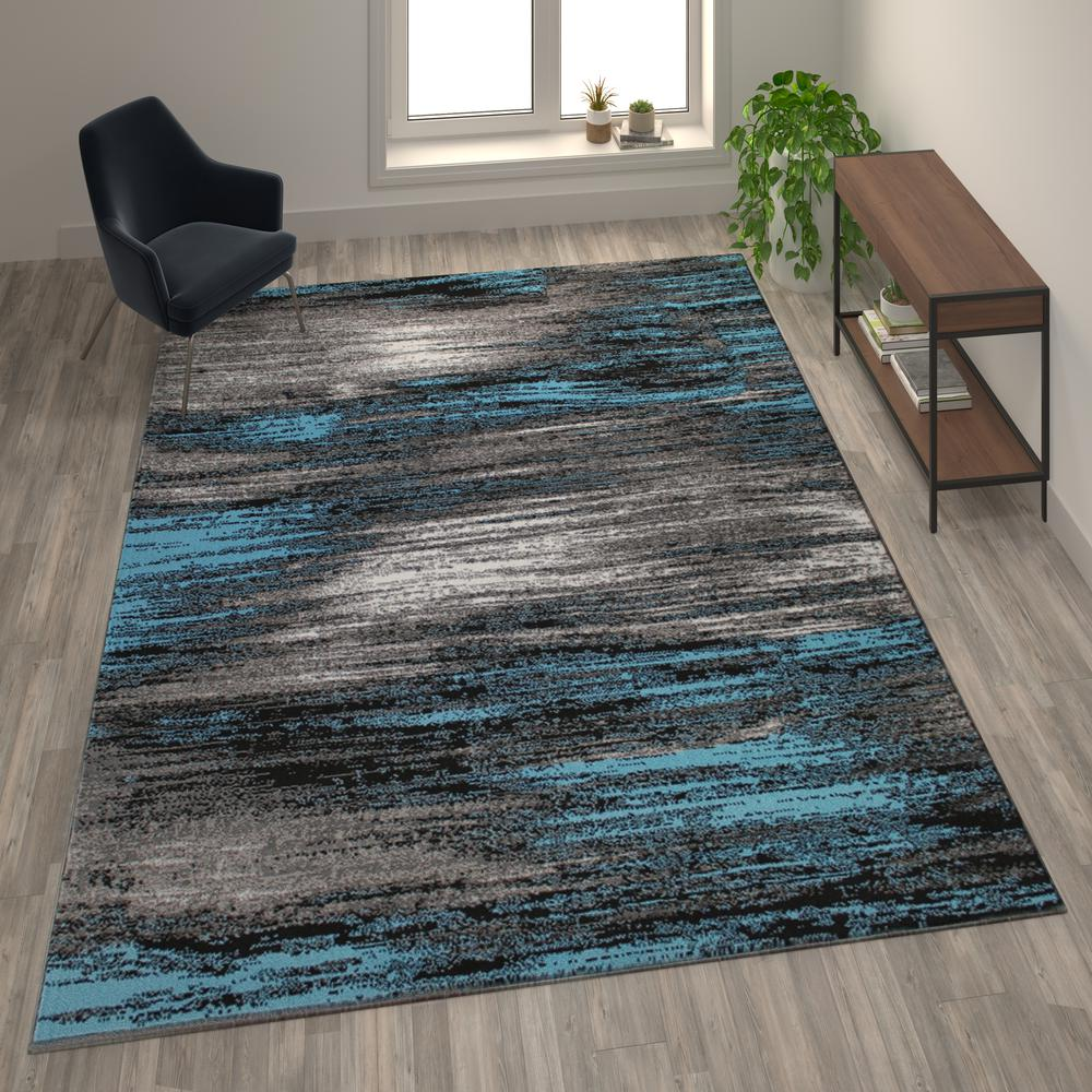 8' x 10' Blue Scraped Design Area Rug - Stain-Resistant Olefin Rug with Jute Backing