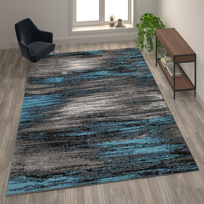 8' x 10' Blue Scraped Design Area Rug - Stain-Resistant Olefin Rug with Jute Backing