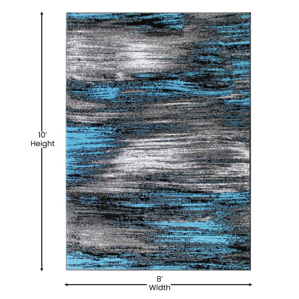 8' x 10' Blue Scraped Design Area Rug - Stain-Resistant Olefin Rug with Jute Backing