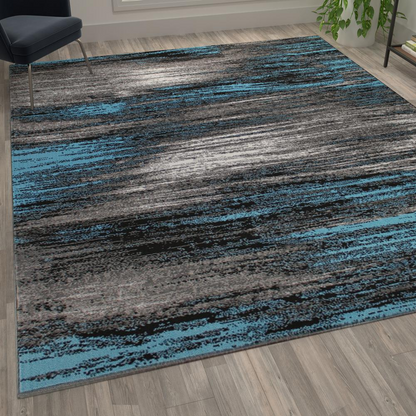 8' x 10' Blue Scraped Design Area Rug - Stain-Resistant Olefin Rug with Jute Backing