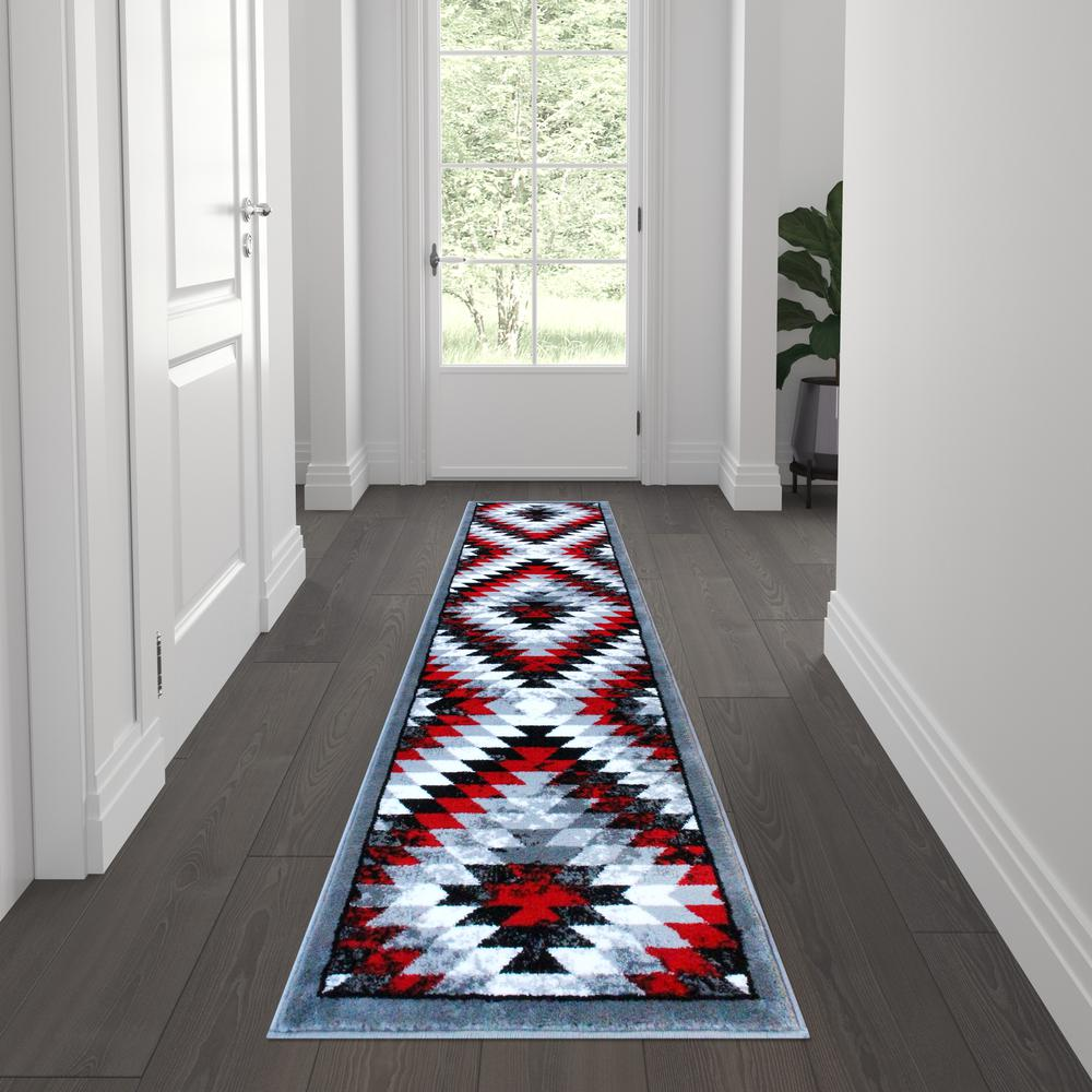 Southwestern 2' x 7' Red Area Rug - High-Quality Olefin Rug with Jute Backing