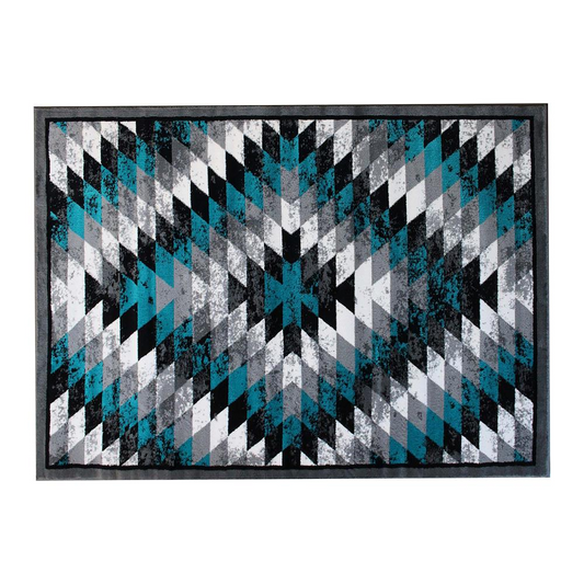 Southwestern 5' x 7' Turquoise Area Rug - Stain-Resistant Olefin Rug with Jute Backing