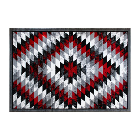 Southwestern 5' x 7' Red Area Rug - Modern Olefin Rug with Jute Backing