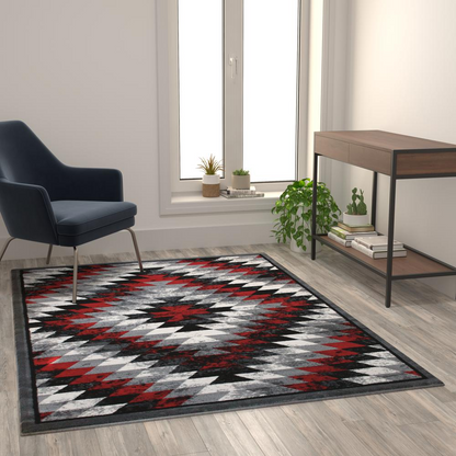 Southwestern 5' x 7' Red Area Rug - Modern Olefin Rug with Jute Backing