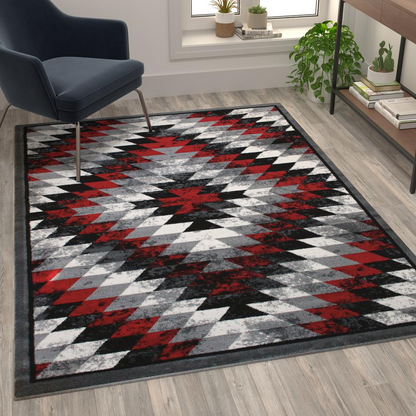 Southwestern 5' x 7' Red Area Rug - Modern Olefin Rug with Jute Backing