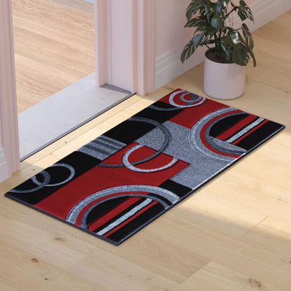 2' x 3' Red Geometric Abstract Area Rug - Olefin Rug