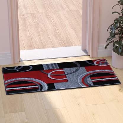 2' x 3' Red Geometric Abstract Area Rug - Olefin Rug