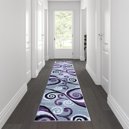 2' x 11' Purple Abstract Area Rug - Modern and Stain-Resistant