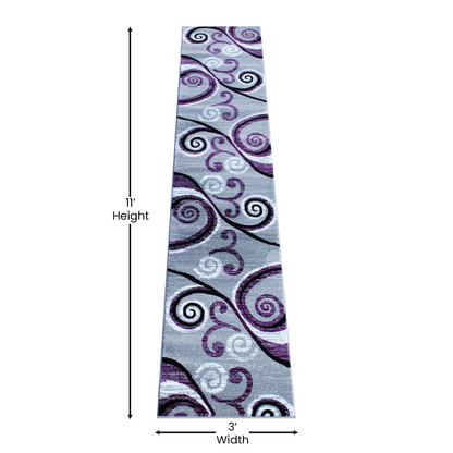 2' x 11' Purple Abstract Area Rug - Modern and Stain-Resistant