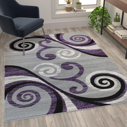 5' x 7' Purple Abstract Area Rug - Stain-Resistant, Distressed Design