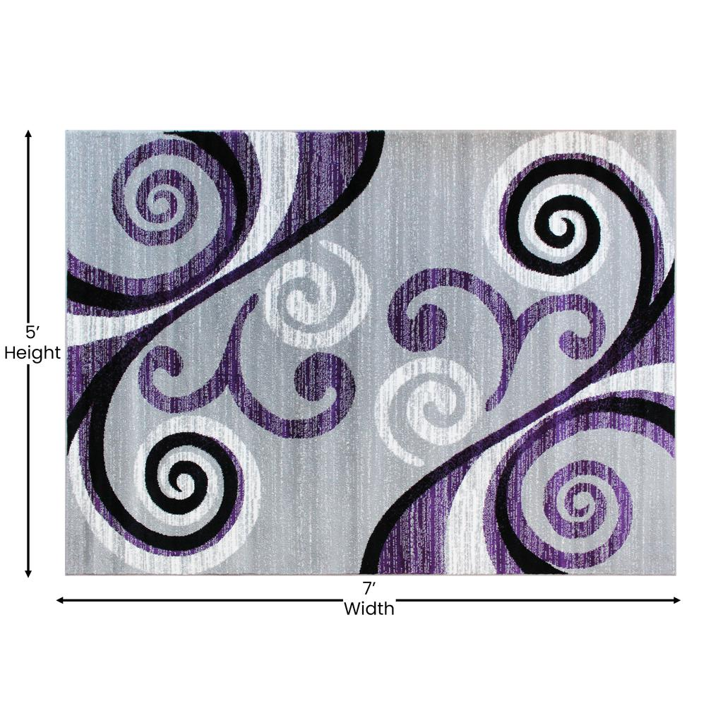 5' x 7' Purple Abstract Area Rug - Stain-Resistant, Distressed Design