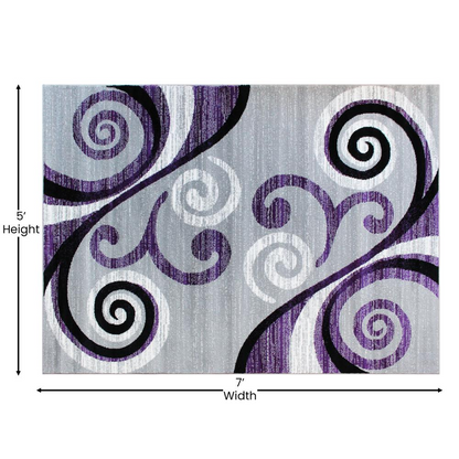 5' x 7' Purple Abstract Area Rug - Stain-Resistant, Distressed Design