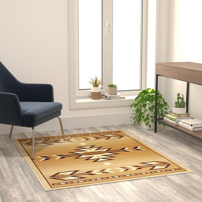 Southwestern 4' x 5' Brown Area Rug - Olefin Rug for Warmth and Style