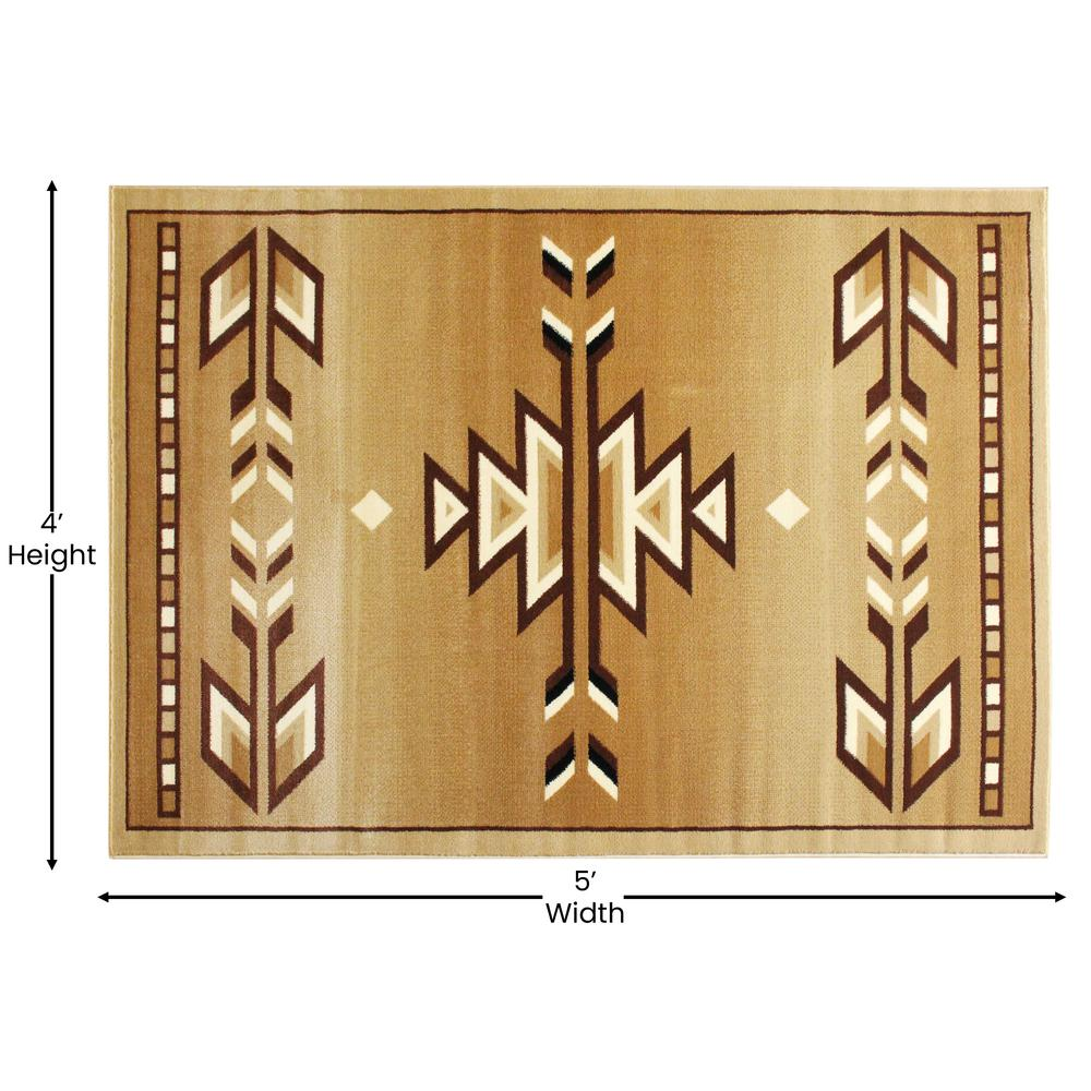 Southwestern 4' x 5' Brown Area Rug - Olefin Rug for Warmth and Style