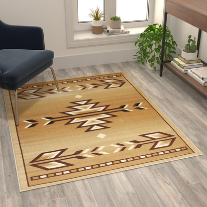 Southwestern 4' x 5' Brown Area Rug - Olefin Rug for Warmth and Style