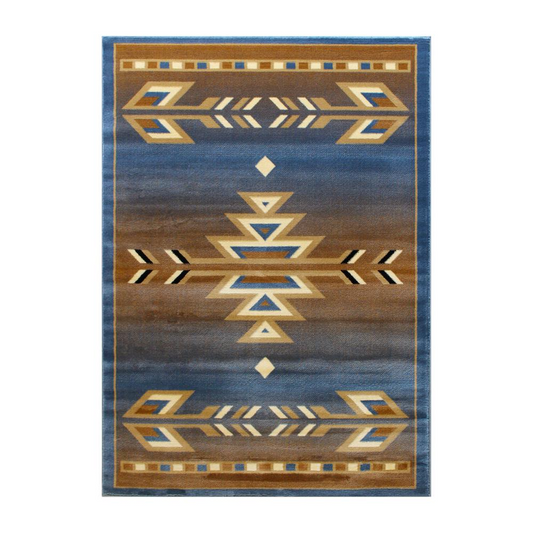 Southwestern 8' x 10' Blue Area Rug - Geometric Pattern Olefin Rug